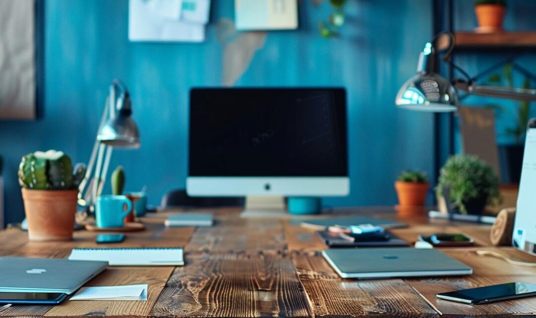 DALL·E 2024-05-21 15.18.27 - Generate a photorealistic image focusing on a contemporary and stylish office space with an emphasis on the table. The scene features a room with vibr agenzia marketing digitale a Padova